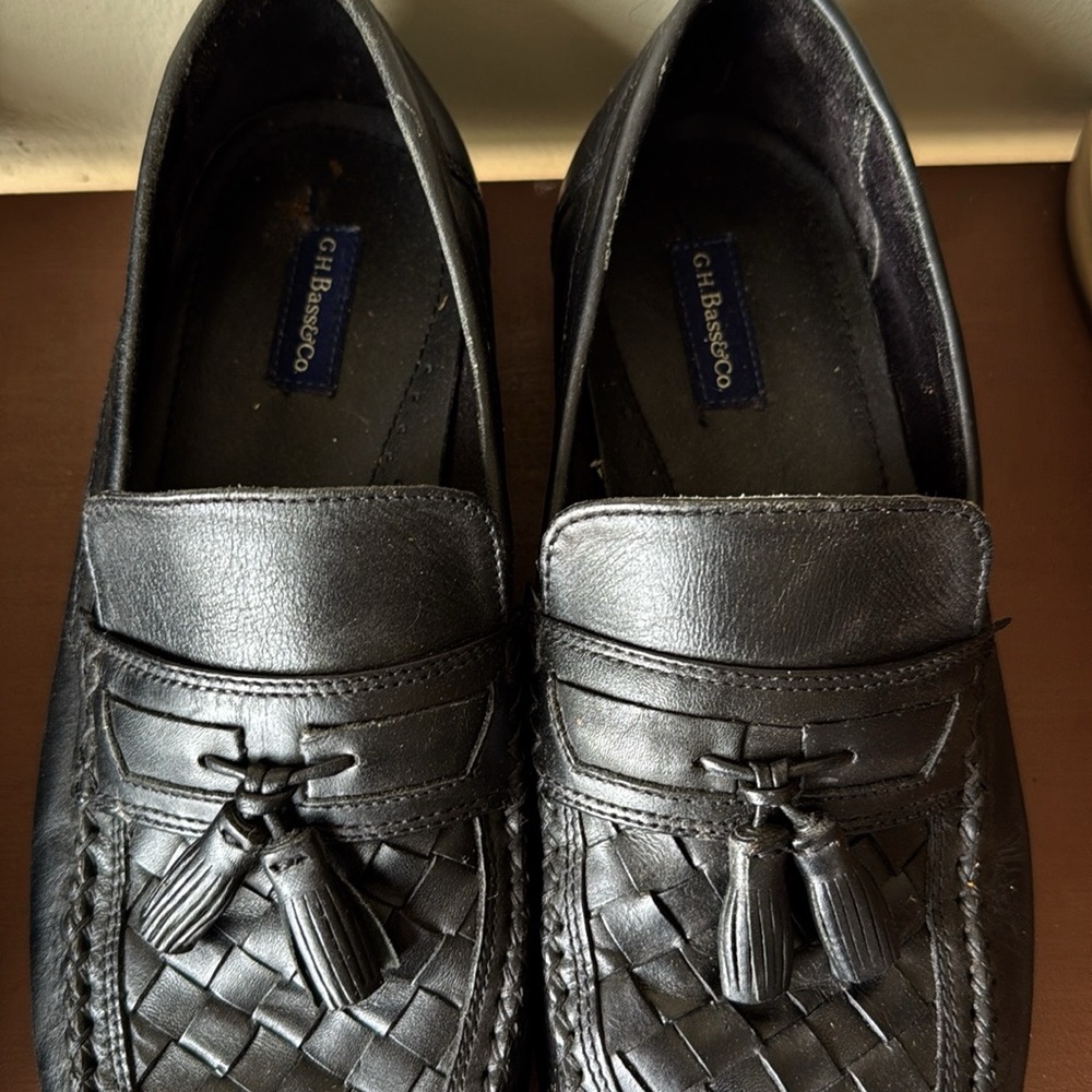 G.H. Bass & Co. Black Woven Leather Loafers